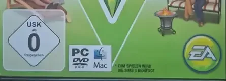 The Sims 3: Outdoor Living Stuff, the USK square on its front