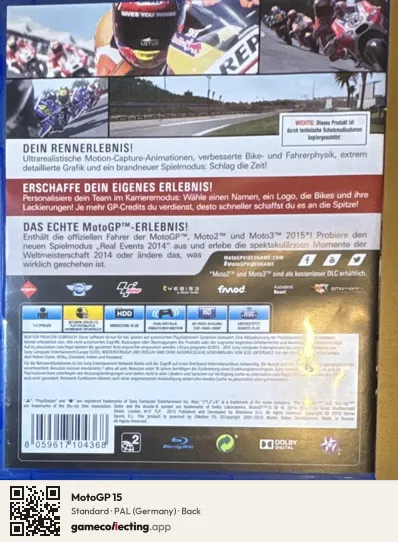 MotoGP 15 PlayStation 4, Germany box back