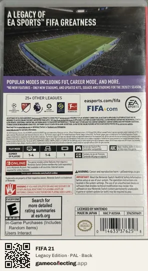 FIFA 21 Nintendo Switch, PAL box back