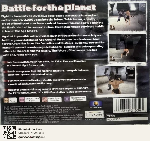 Planet of the Apes PlayStation, NTSC box back