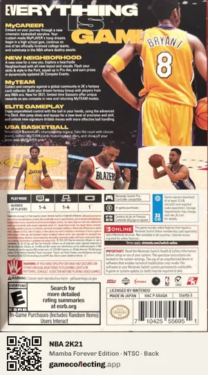 NBA 2K21 Nintendo Switch, NTSC box back