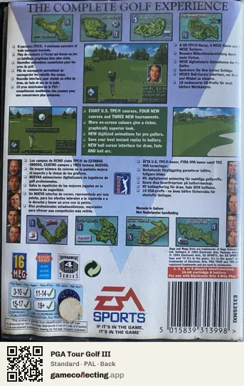 PGA Tour Golf III Sega Mega Drive / Genesis, PAL box back