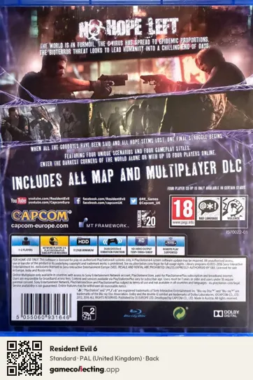 Resident Evil 6 PlayStation 4, United Kingdom box back