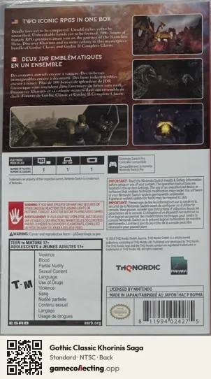 Gothic Classic Khorinis Saga Nintendo Switch, NTSC box back