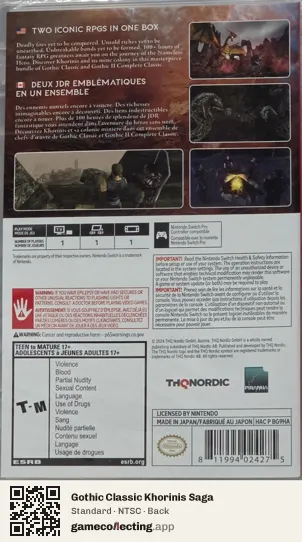 Gothic Classic Khorinis Saga Nintendo Switch, NTSC box back