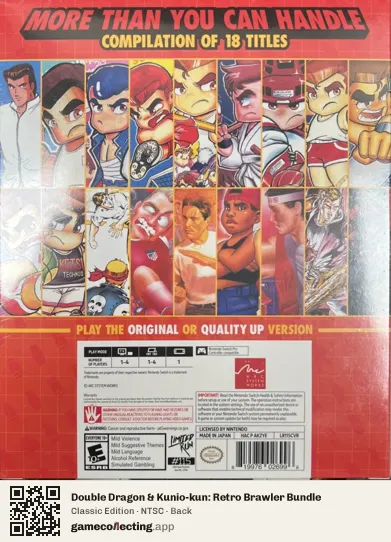 Double Dragon & Kunio-kun: Retro Brawler Bundle Nintendo Switch, NTSC box back