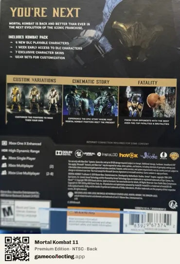 Mortal Kombat 11 Xbox One, NTSC box back