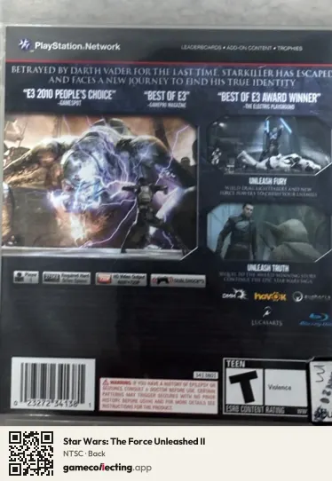 Star Wars: The Force Unleashed II PlayStation 3, NTSC box back