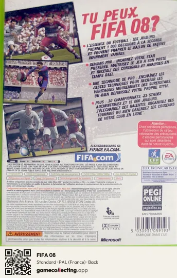 FIFA 08 Xbox 360, France box back