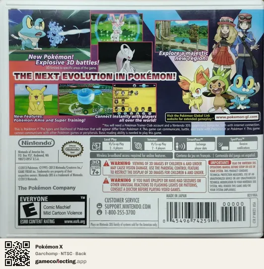 Pokémon X Nintendo 3DS, NTSC box back