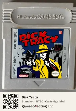 Dick Tracy Game Boy, NTSC cartridge label