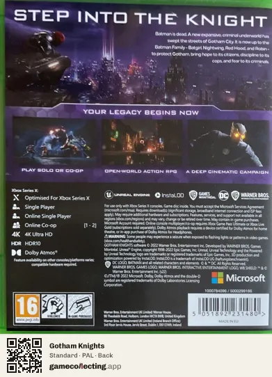 Gotham Knights Xbox Series X, PAL box back