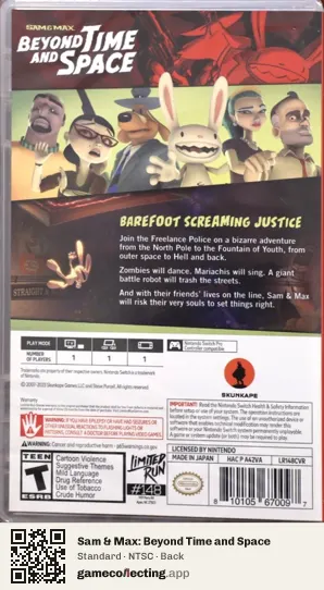Sam & Max: Beyond Time and Space Nintendo Switch, NTSC box back