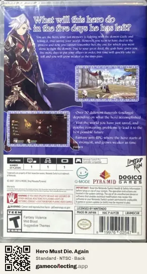 Hero Must Die. Again Nintendo Switch, NTSC box back