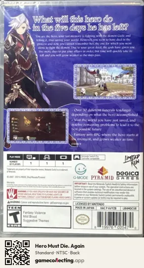 Hero Must Die. Again Nintendo Switch, NTSC box back