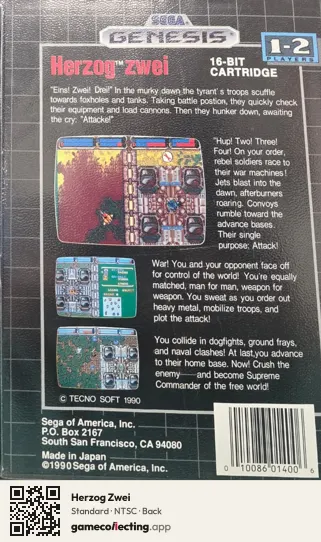 Herzog Zwei Sega Mega Drive / Genesis, NTSC box back