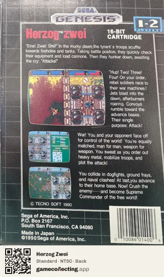 Herzog Zwei Sega Mega Drive / Genesis, NTSC box back