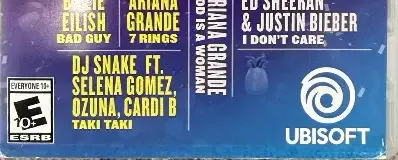 Just Dance 2020, the ESRB box on its front