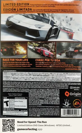 Need for Speed: The Run Computer, NTSC box back