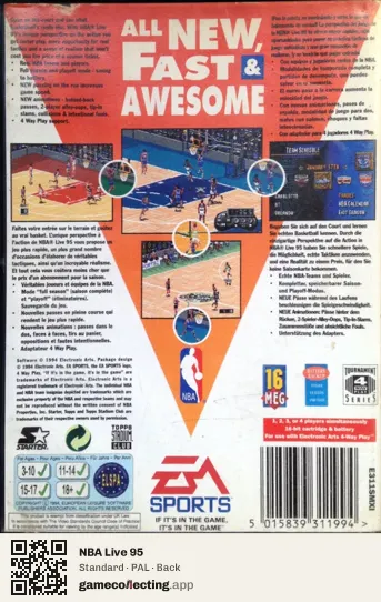 NBA Live 95 Sega Mega Drive / Genesis, PAL box back