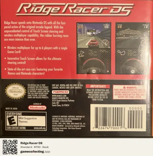 Ridge Racer DS Nintendo DS, NTSC box back