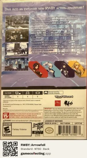 RWBY: Arrowfell Nintendo Switch, NTSC box back