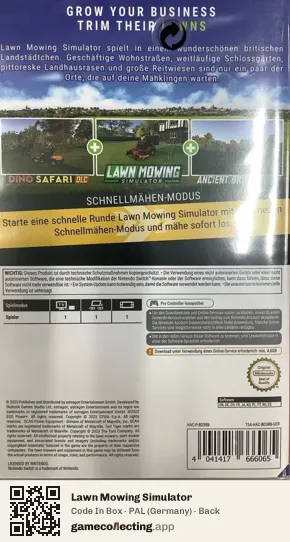 Lawn Mowing Simulator Nintendo Switch, Germany box back
