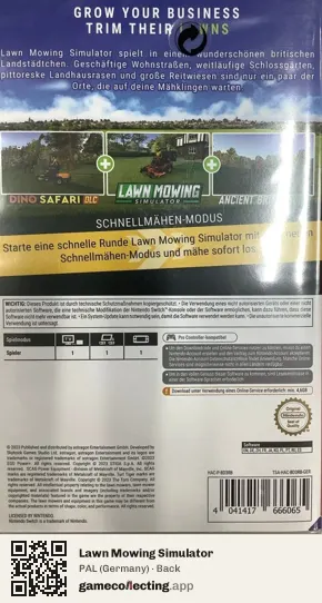 Lawn Mowing Simulator Nintendo Switch, Germany box back