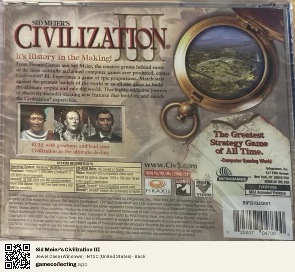 Sid Meier's Civilization III Computer, United States box back