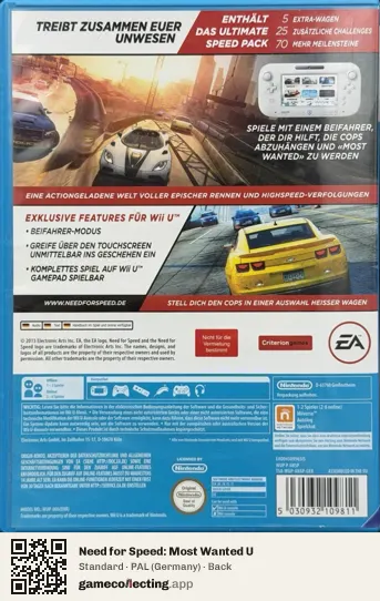 Need for Speed: Most Wanted U Nintendo Wii U, Germany box back