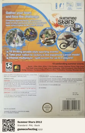 Summer Stars 2012 Nintendo Wii, PAL box back