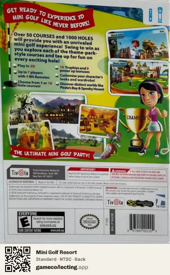 Mini Golf Resort Nintendo Wii, NTSC box back