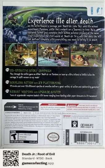 Death Jr.: Root of Evil Nintendo Wii, NTSC box back