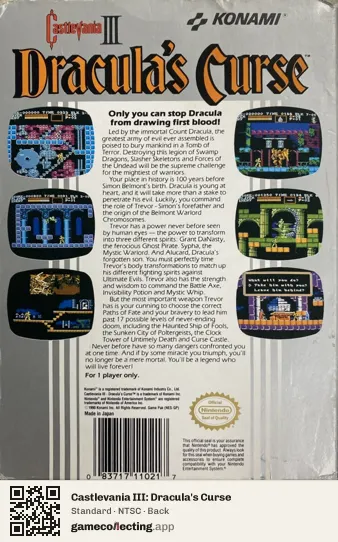 Castlevania III: Dracula's Curse Nintendo Entertainment System, NTSC box back