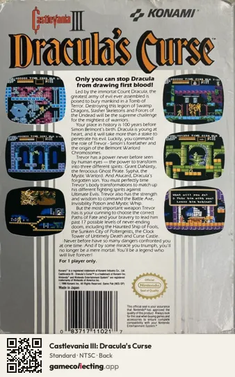 Castlevania III: Dracula's Curse Nintendo Entertainment System, NTSC box back