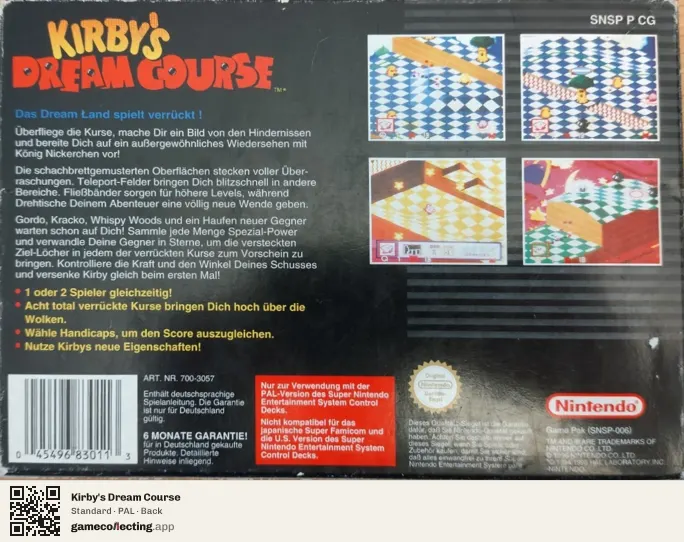 Kirby's Dream Course Super Nintendo Entertainment System, PAL box back