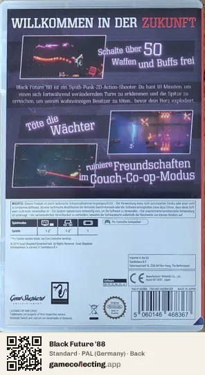Black Future '88 Nintendo Switch, Germany box back
