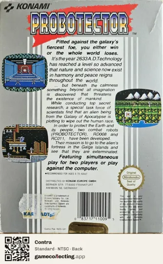 Contra Nintendo Entertainment System, NTSC box back