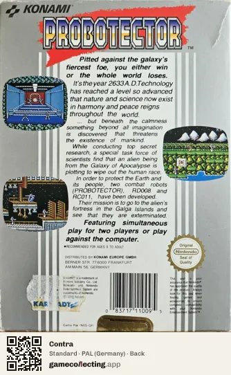 Contra Nintendo Entertainment System, Germany box back