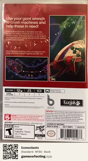 Iconoclasts Nintendo Switch, NTSC box back