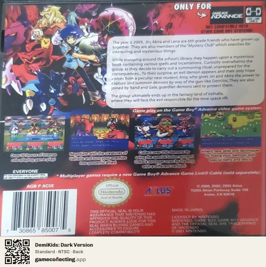 DemiKids: Dark Version Game Boy Advance, NTSC box back