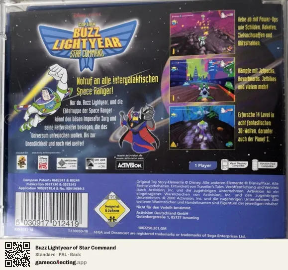 Buzz Lightyear of Star Command Sega Dreamcast, PAL box back