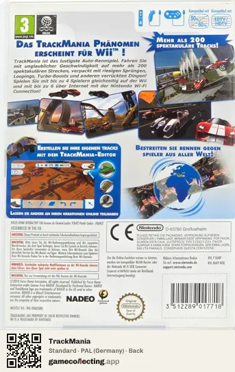 TrackMania Nintendo Wii, Germany box back
