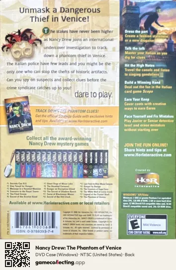 Nancy Drew: The Phantom of Venice Computer, NTSC box back