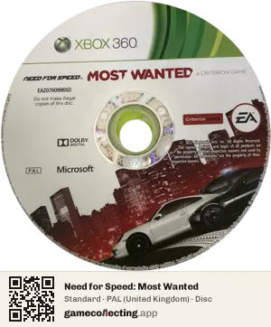 Need for Speed: Most Wanted Xbox 360, PAL disc