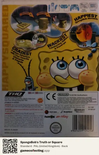 SpongeBob's Truth or Square Nintendo Wii, United Kingdom box back