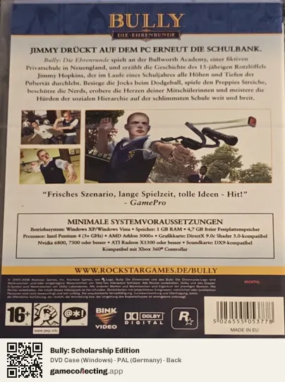 Bully: Scholarship Edition Computer, Germany box back