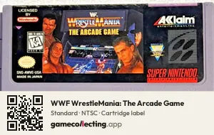 WWF WrestleMania: The Arcade Game Super Nintendo Entertainment System, NTSC cartridge label