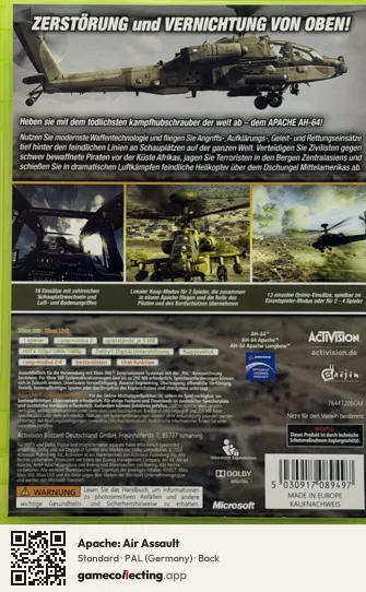 Apache: Air Assault Xbox 360, Germany box back