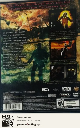 Constantine PlayStation 2, NTSC box back